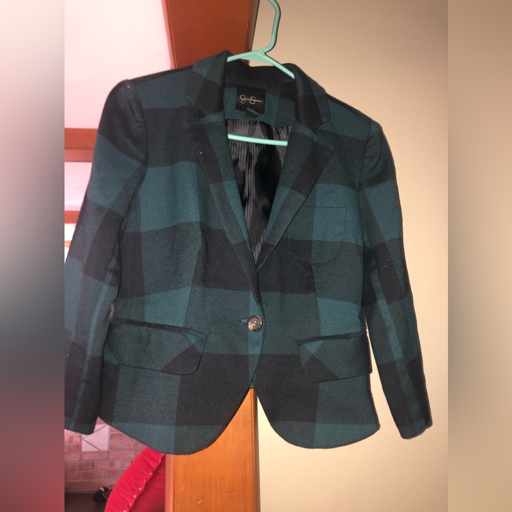 red black squares blazer